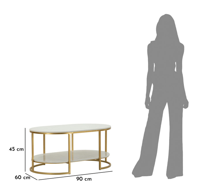 Salontafel in goudkleurig metaal en marmer cm 90x60x45