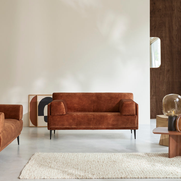 Tikamoon - 2-3-zitsbank in terracottabruin fluweel Finn, 2-zit