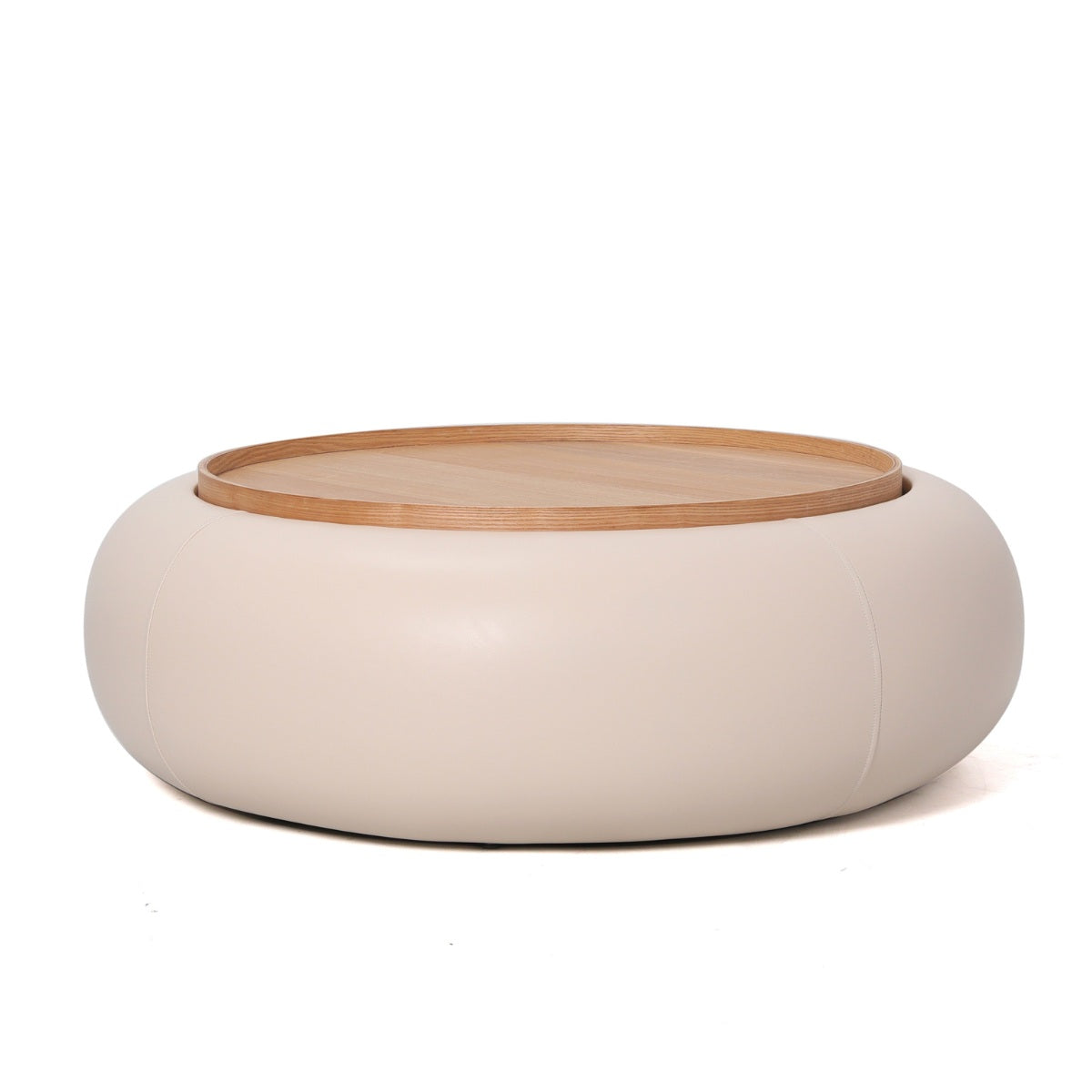 DÉJA Living - Salontafel Beige PU Leer|Essen Fineer - Ø102x34cm - Draby