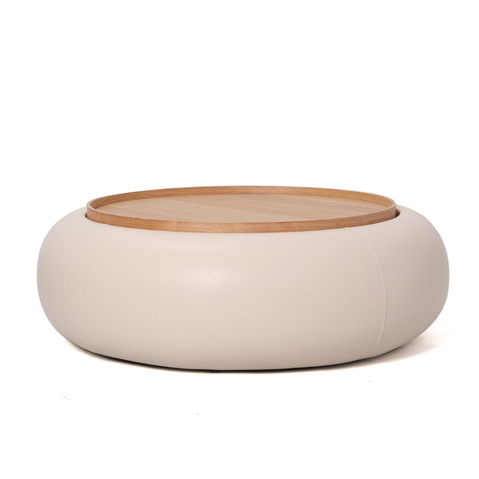 DÉJA Living - Salontafel Beige PU Leer|Essen Fineer - Ø102x34cm - Draby