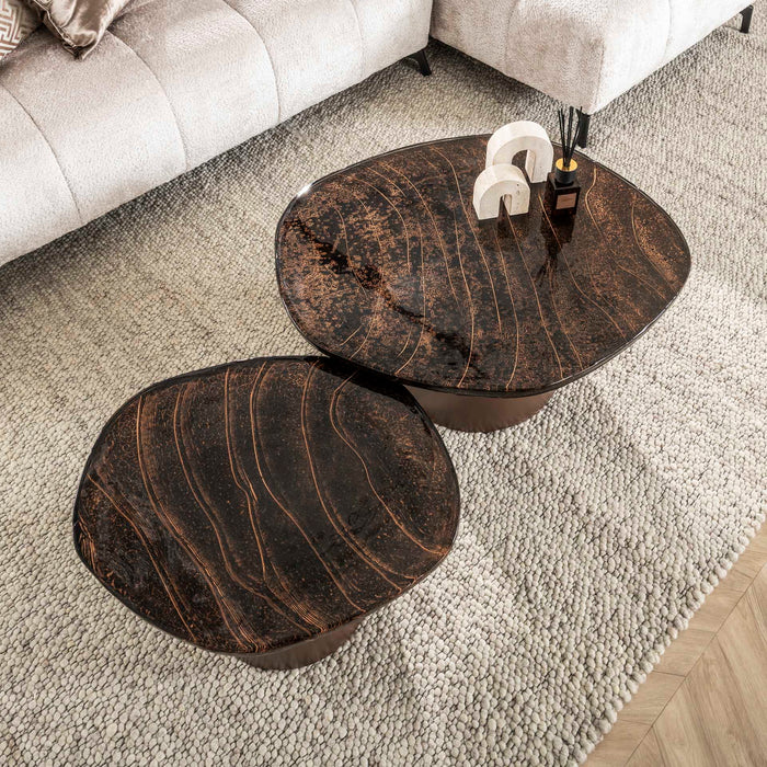 Giga Meubel - Salontafel Koper Metaal|Glas - 80x70x40cm - Eclipse