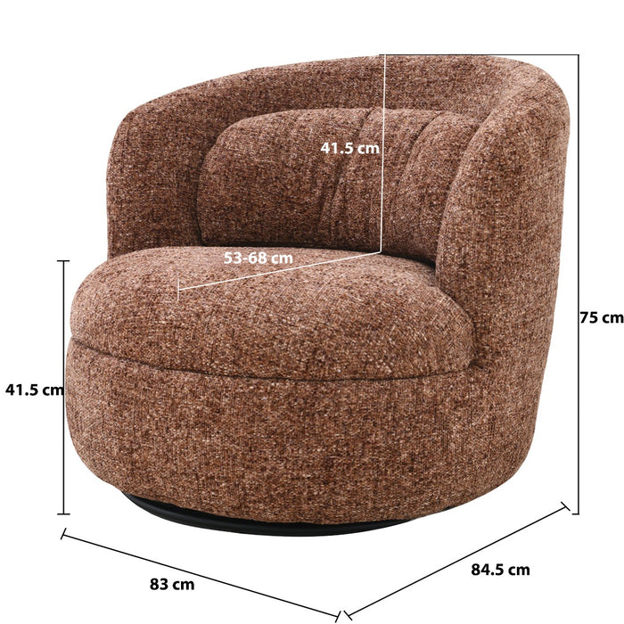 Livingfurn - Fauteuil Rood Stof|Staal - Draaibaar - 85x84x76cm - Britt