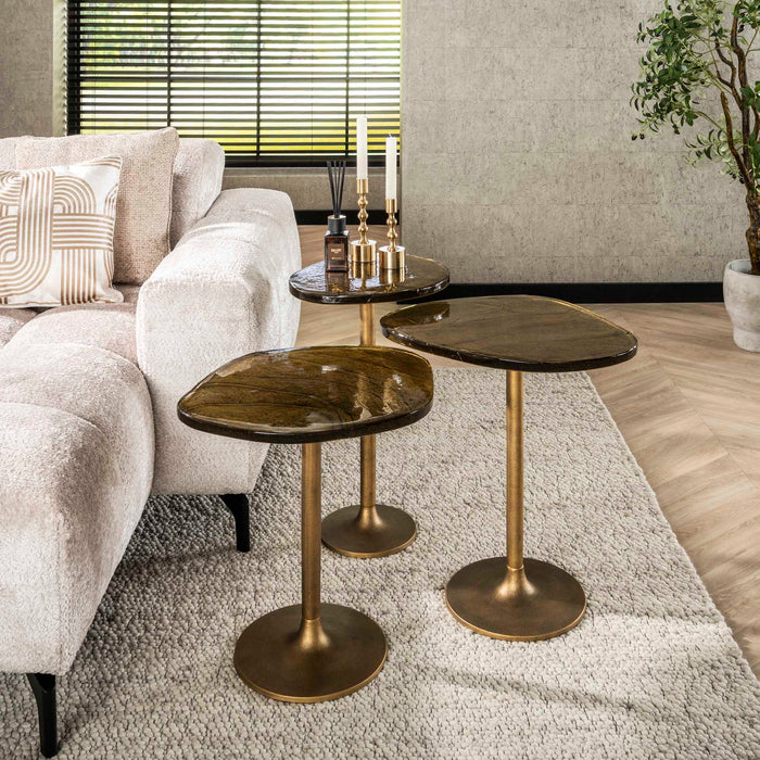 Giga Meubel - Bijzettafel Goud Metaal|Glas - 50x42x55cm - Eclipse