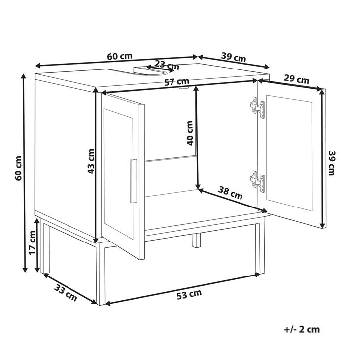 Beliani-ROSELL-Staande wastafelkast 2 deuren-Lichthout-Vezelplaat