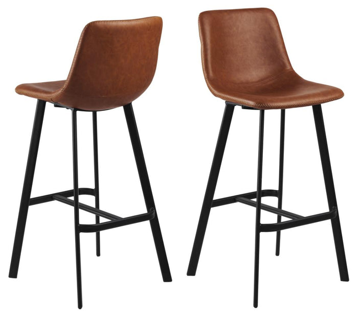 Giga Living - Barkruk - Brandy PU leer - Zithoogte 76,5cm - Isdal - Set van 2