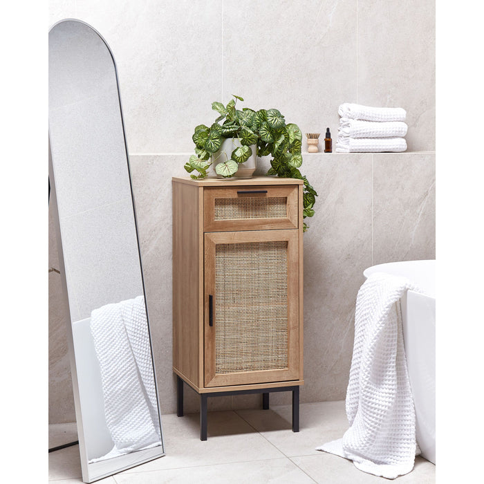 Beliani-ROSELL-Staande badkamerkast-Lichthout-40 x 92 cm-Vezelplaat