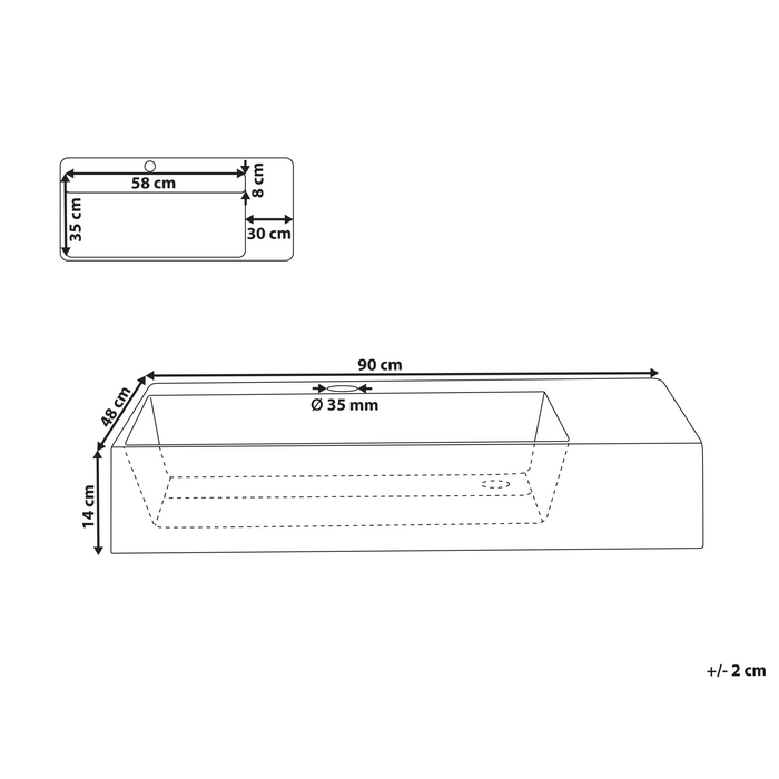 Beliani - CUSCO - Wastafel - Zwart - 90 x 48 cm - Mineraalgietwerk