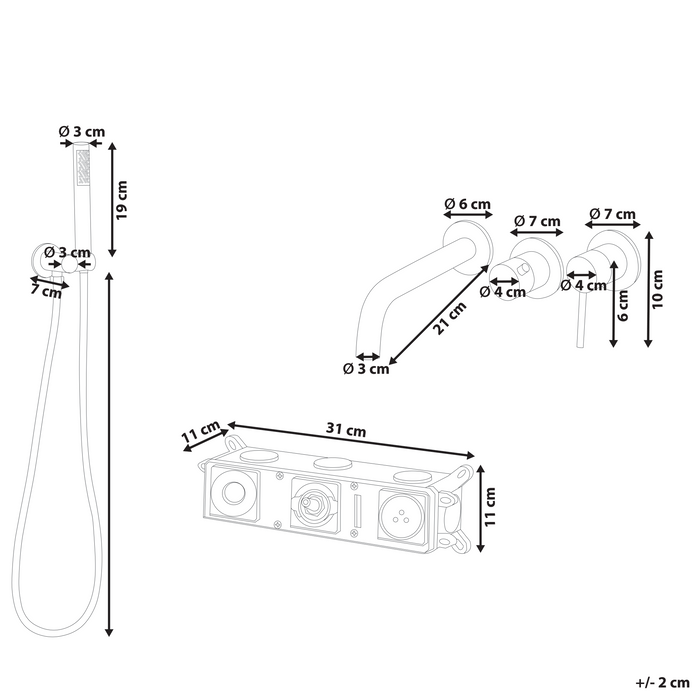 Beliani - JAVIRA - Wandgemonteerde badmengkraan - Zwart - Messing