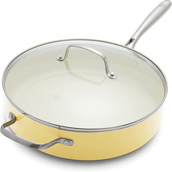 GreenLife Artisan Yellow hapjespan 30cm - 4.8l - met deksel - PFAS-vrij - Keramische antiaanbaklaag - Inductie- en vaatwassergeschikt - Ovenbeste