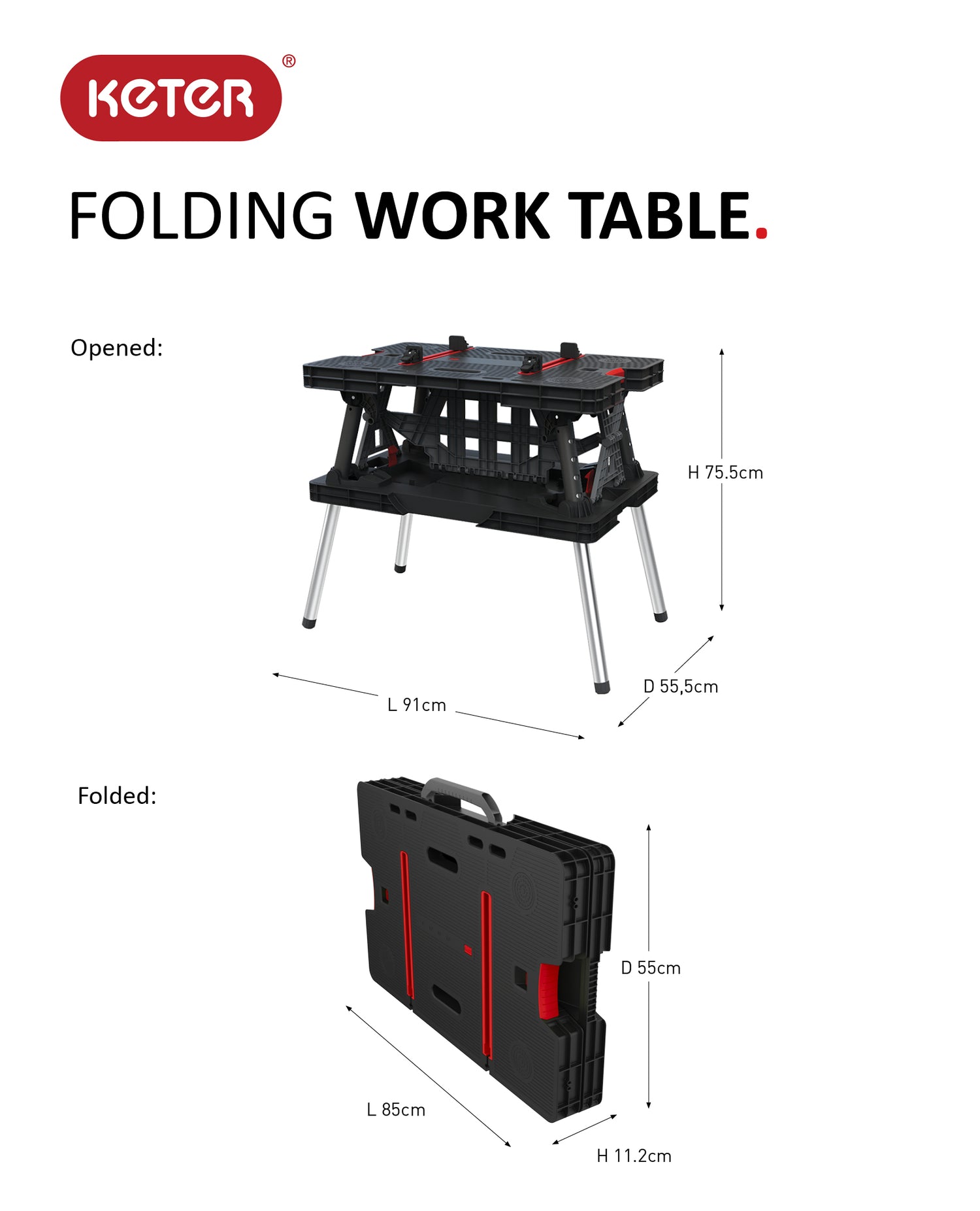 Keter Opvouwbare werktafel met klemmen - 91x55,5x75,5 cm