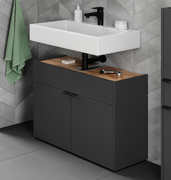 Germania Forano Grafiet | Eiken Wastafelonderkast 80 cm