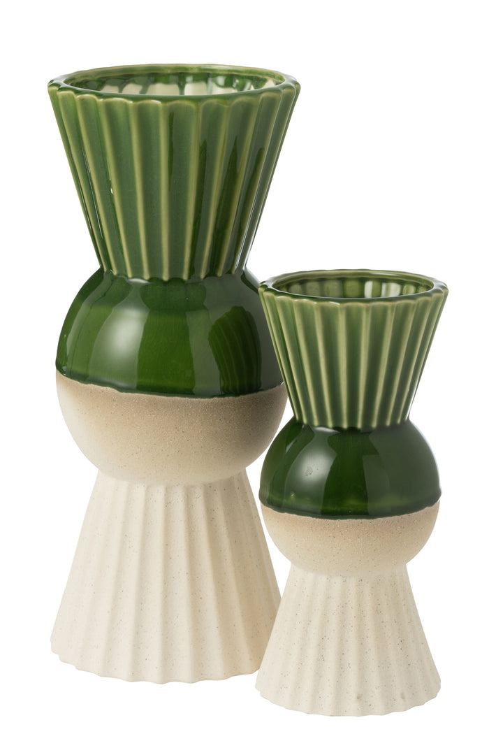 J-Line vaas Reya - porselein - wit|groen - large - 36.5 cm h