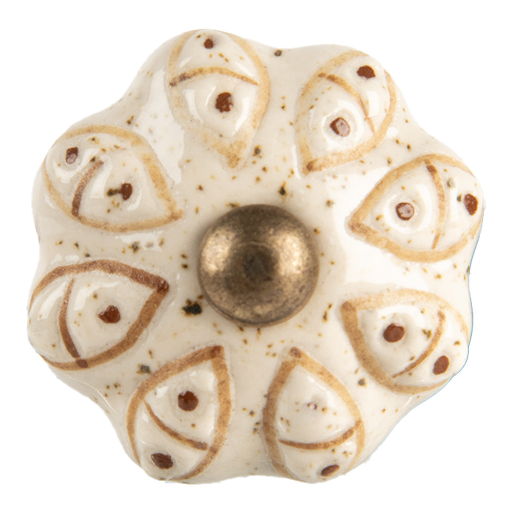 Clayre & Eef Deurknop Ø 4x3 cm Beige Keramiek