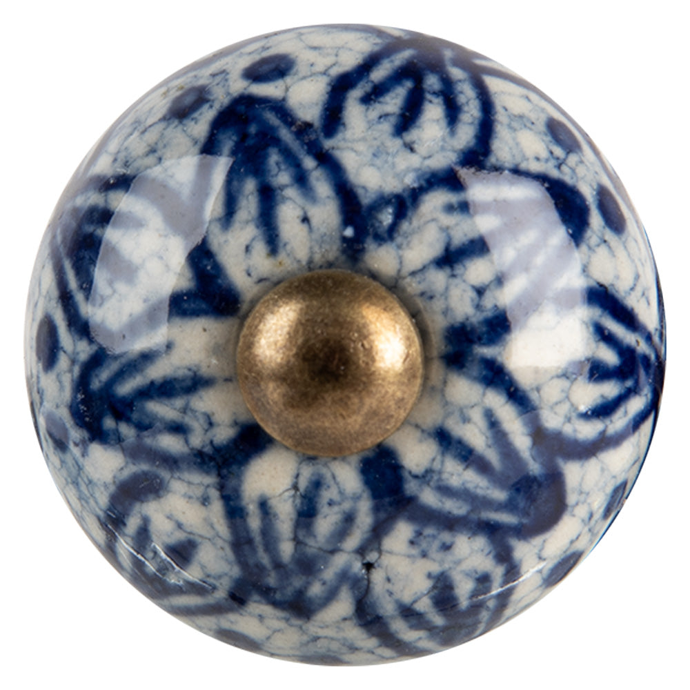 Clayre & Eef Deurknop Ø 3x3 cm Blauw Keramiek