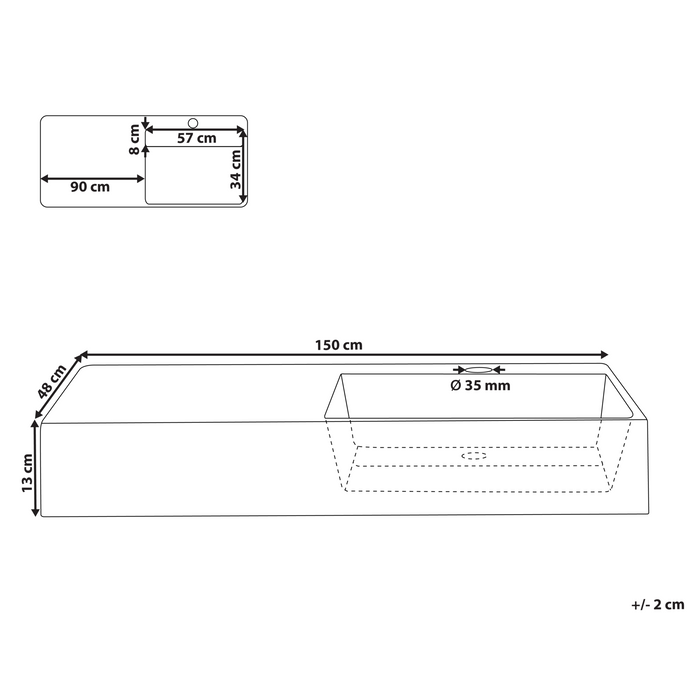 Beliani - CUSCO - Wastafel - Zwart - 150 x 48 cm - Mineraalgietwerk