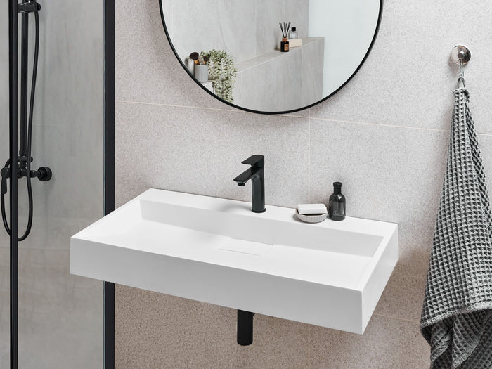 Beliani - QUENKO - Wastafel - Wit - 90 x 46 cm - Mineraalgietwerk