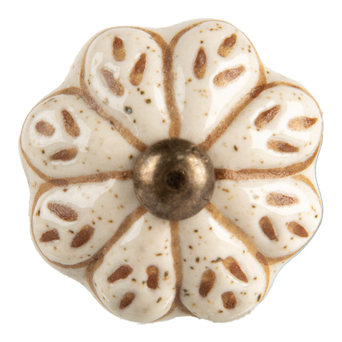 Clayre & Eef Deurknop Ø 4x3 cm Beige Keramiek