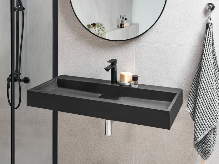 Beliani - QUENKO - Wastafel - Zwart - 100 x 46 cm - Mineraalgietwerk