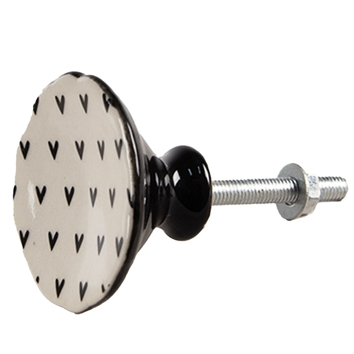 Clayre & Eef Deurknop Set van 4  Ø 4 cm Beige Keramiek Hartjes