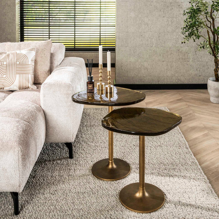 Giga Meubel - Bijzettafel Goud Metaal|Glas - 53x42x50cm - Eclipse