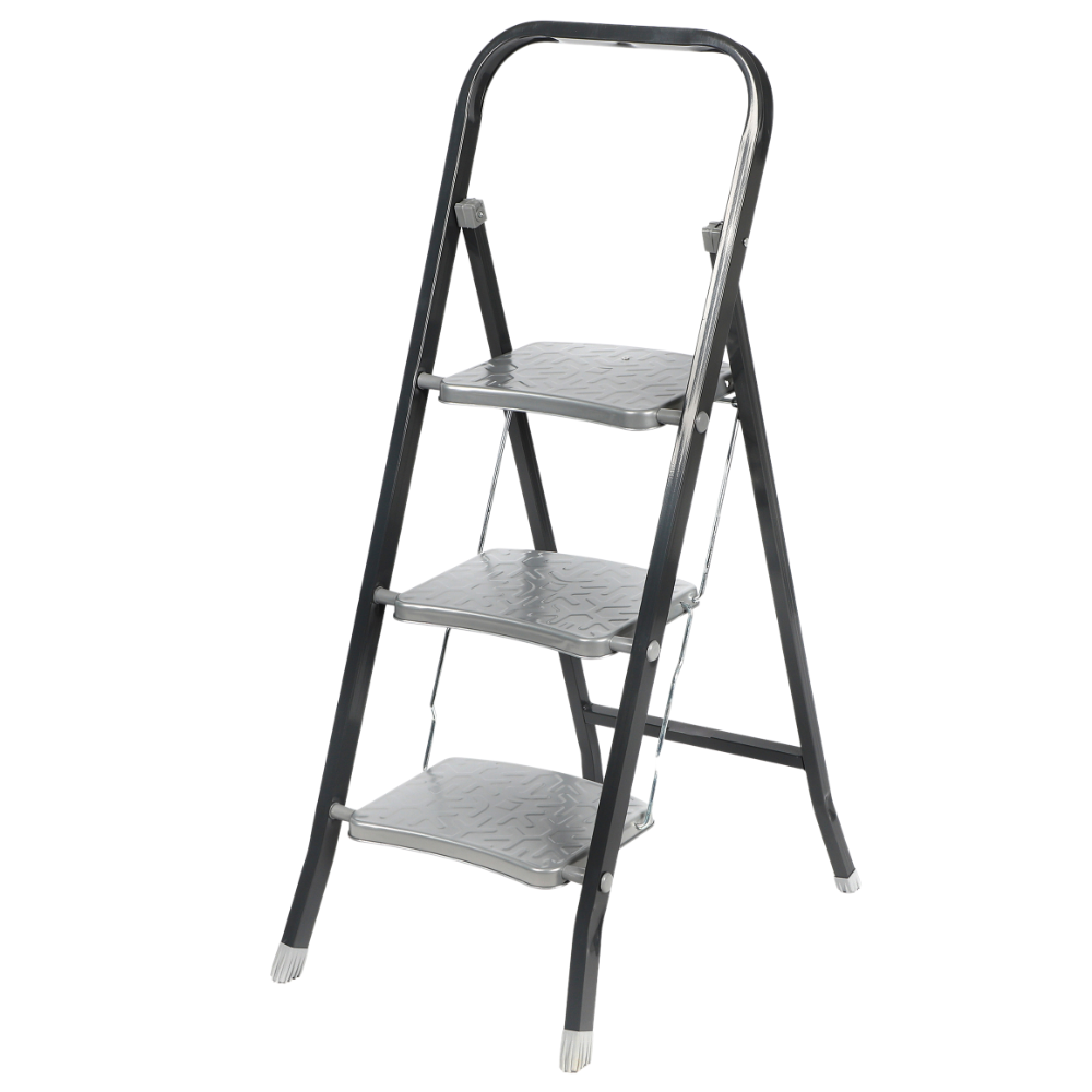NORDIX Huishoudtrap Keukentrapje 3 treden Opstapje Opvouwbaar Zwart...