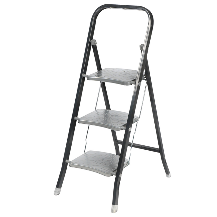 NORDIX Huishoudtrap Keukentrapje 3 treden Opstapje Opvouwbaar Zwart...