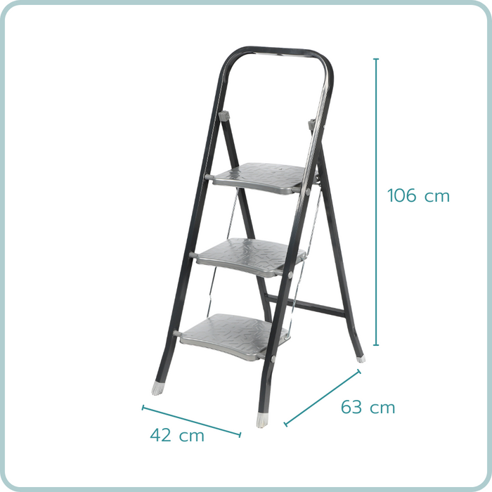 NORDIX Huishoudtrap Keukentrapje 3 treden Opstapje Opvouwbaar Zwart...