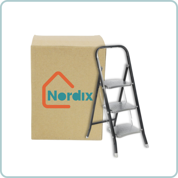 NORDIX Huishoudtrap Keukentrapje 3 treden Opstapje Opvouwbaar Zwart...