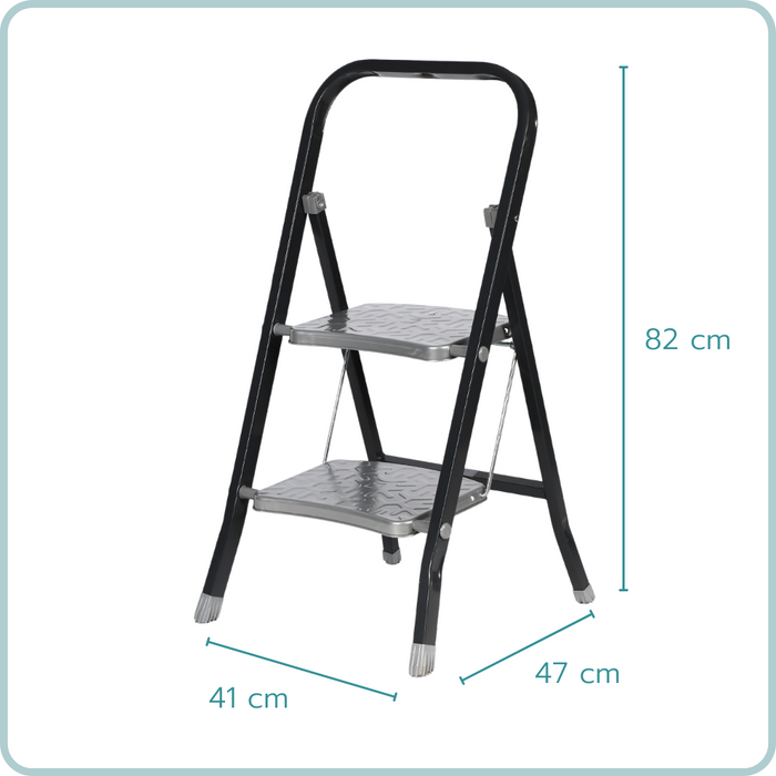 NORDIX Huishoudtrap Keukentrapje 2 treden Opstapje Opvouwbaar Zwart...