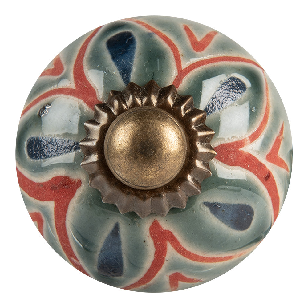 Clayre & Eef Deurknop Ø 3x3 cm Groen Keramiek