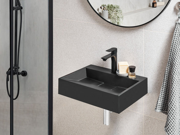 Beliani - QUENKO - Wastafel - Zwart - 50 x 38 cm - Mineraalgietwerk