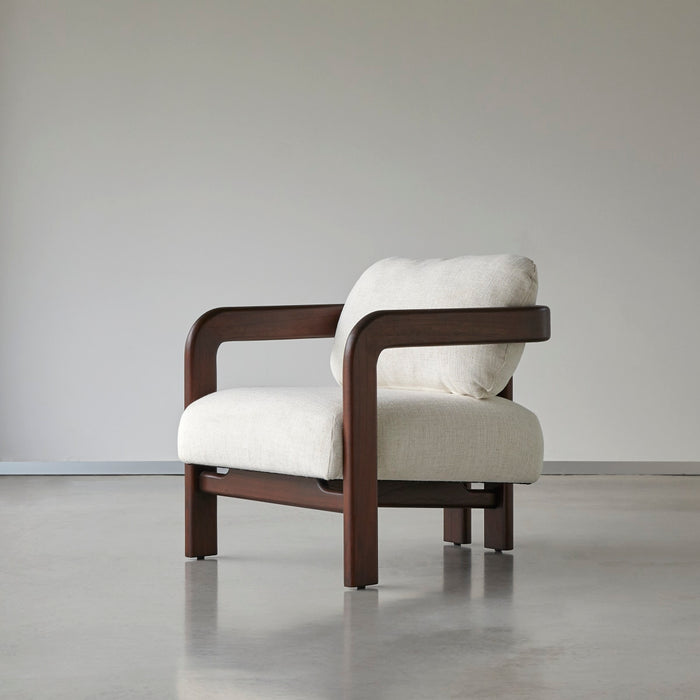 Tikamoon - Fauteuil in massief mindihout en ecru bouclé stof Charlie,…