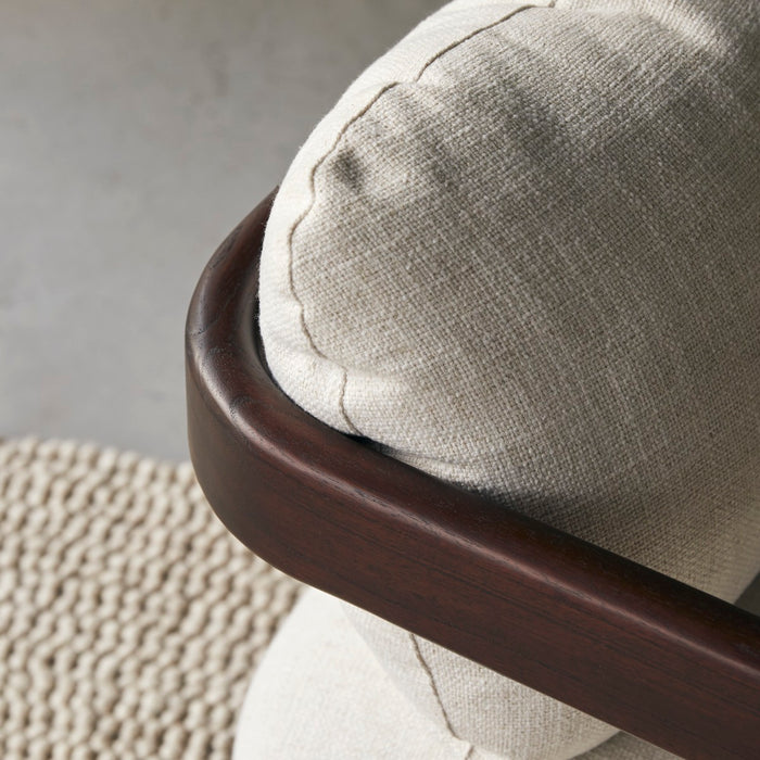 Tikamoon - Fauteuil in massief mindihout en ecru bouclé stof Charlie,…