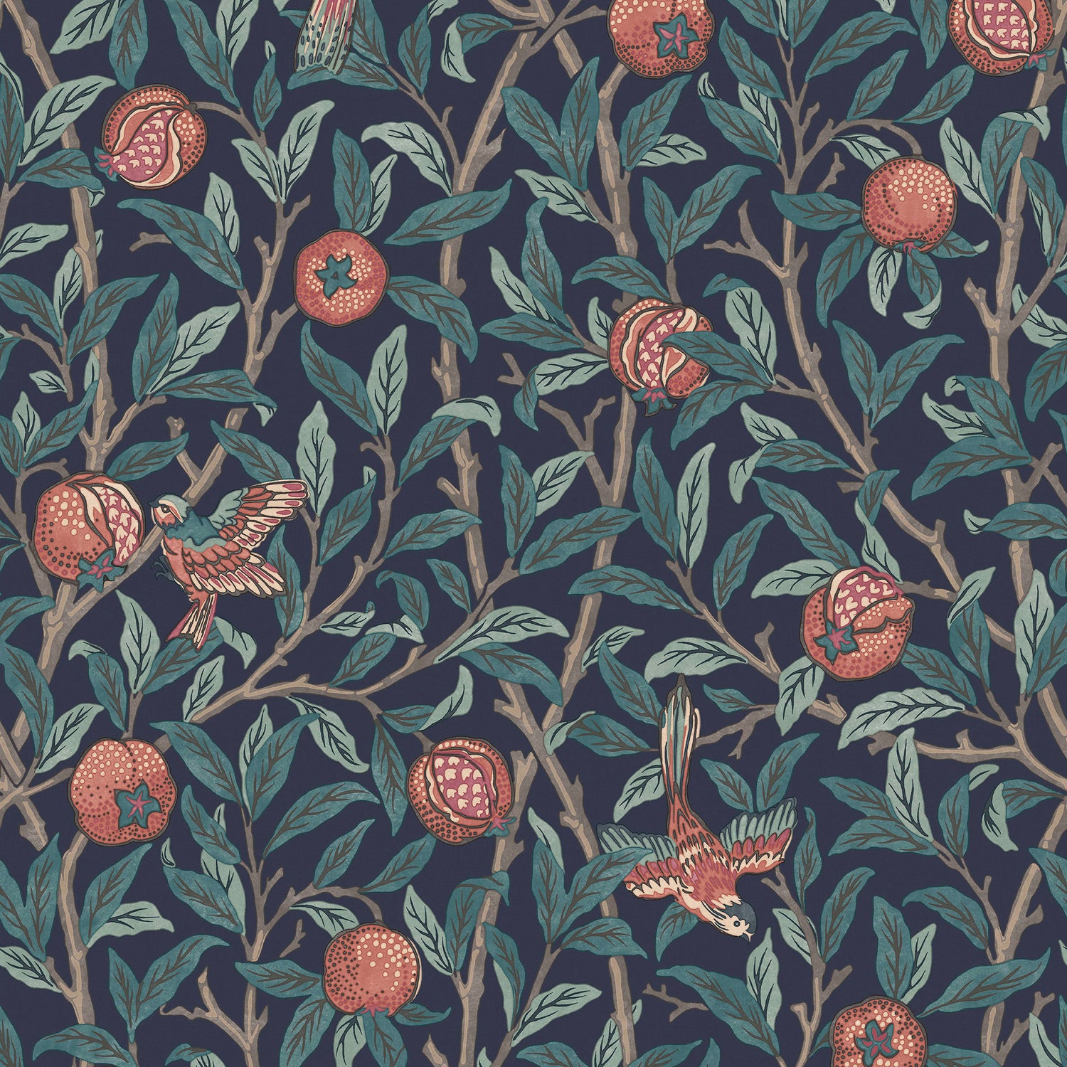 William Morris at Home vliesbehang Bird & Pomegranate Navy Blue