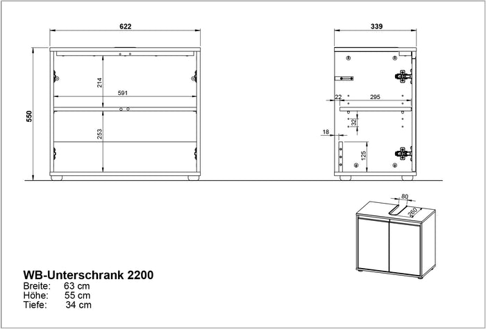 Germania Lemont Grafiet Wastafelonderkast 63 cm