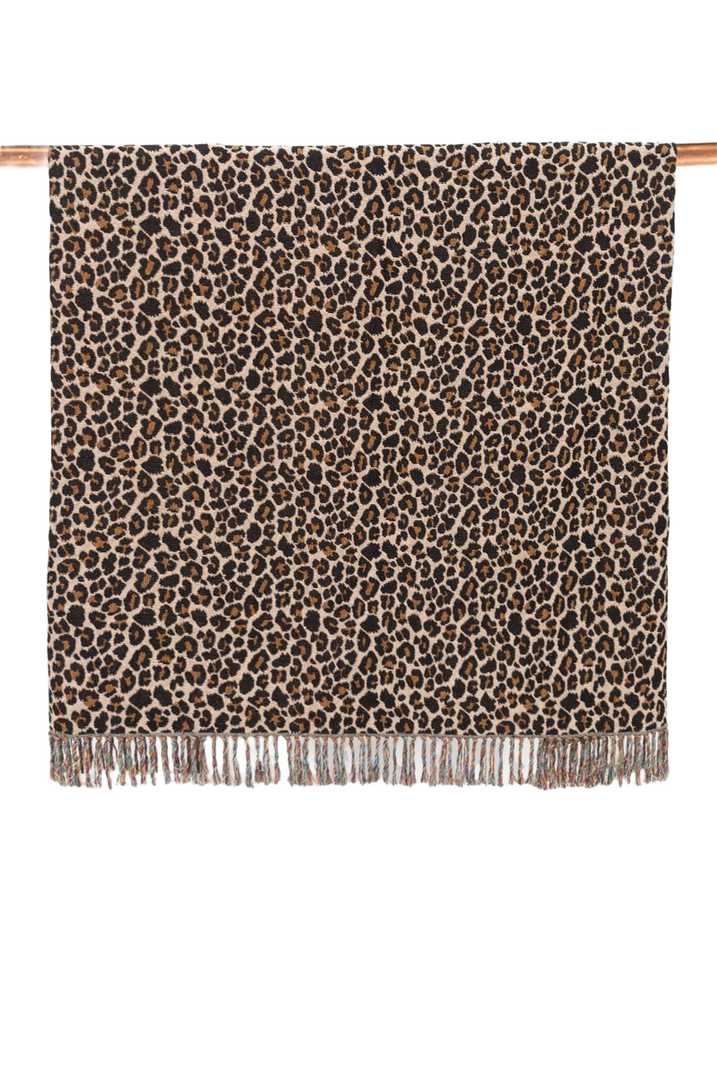 Sissy-Boy Bruine jacquard geweven sprei met leopard print (200x250)
