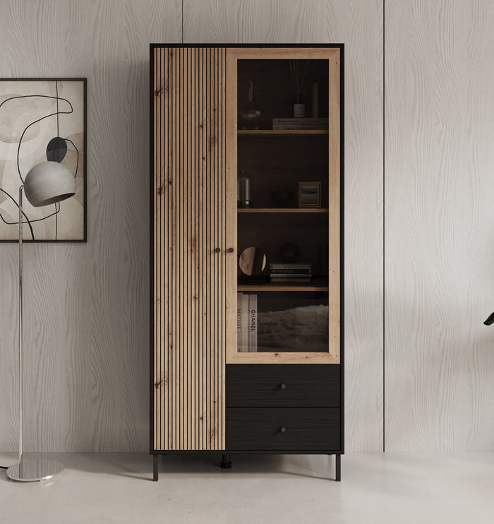 Meubella - Vitrinekast Charles 2 - Eiken - 87 cm