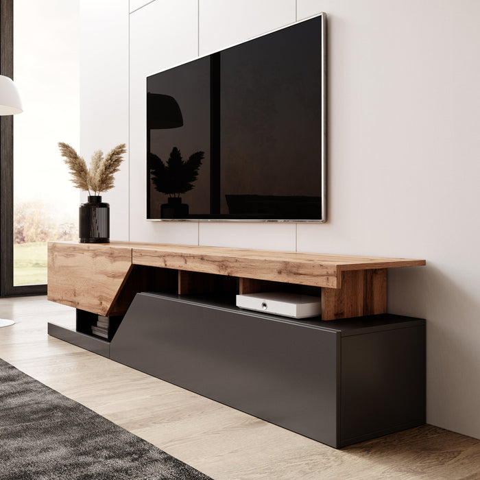 Meubella - TV-Meubel Canberra - Eiken - Antraciet - 200 cm