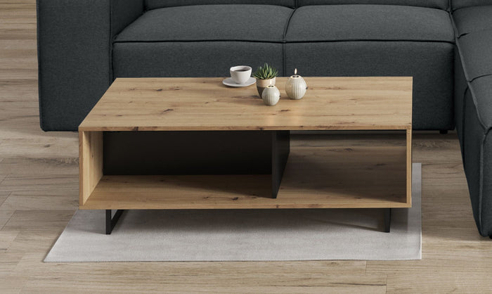 Meubella - Salontafel Saturn - Eiken - Zwart - 121 cm