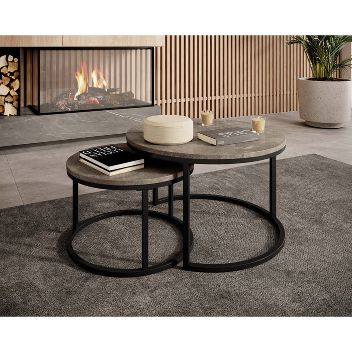 Meubella - Salontafel Rica - Zwart marmerlook - Set van 2