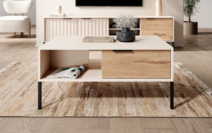 Meubella - Salontafel Ramirez - Beige - Eiken - 97 cm