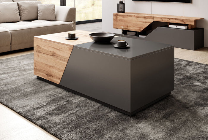 Meubella - Salontafel Canberra - Eiken - Antraciet - 124 cm