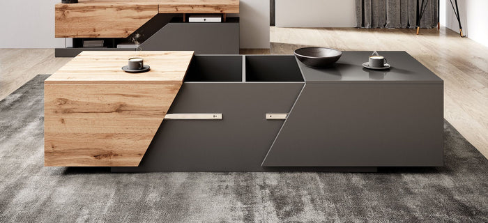 Meubella - Salontafel Canberra - Eiken - Antraciet - 124 cm