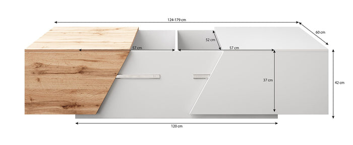 Meubella - Salontafel Canberra - Eiken - Antraciet - 124 cm
