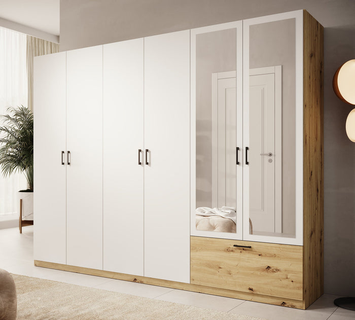 Meubella - Kledingkast Audrey - Wit - 270 cm - Met spiegel