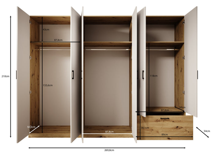 Meubella - Kledingkast Audrey - Wit - 270 cm - Met spiegel