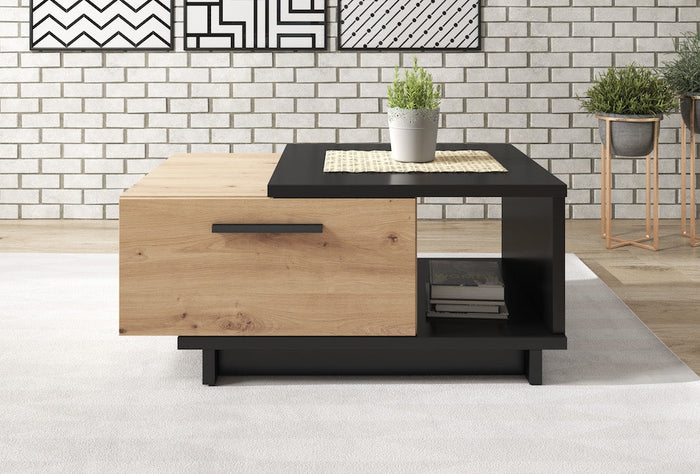 Meubella - Salontafel Incala - Eiken - Zwart - 90 cm