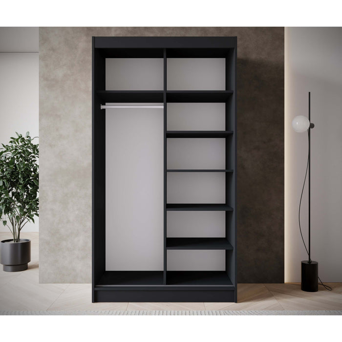 Meubella - Kledingkast Epirus - Zwart - 120 cm - Met spiegel