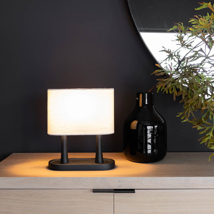 Atmooz Bakati - Tafellamp - Zwart met Wit Linnen Scherm - 30 cm