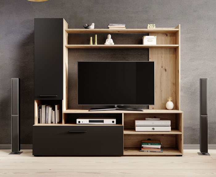 Meubella - Wandmeubel Bridge - Eiken - Zwart